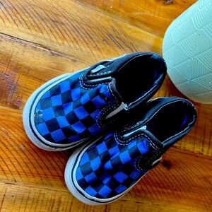 4T Blue and Black Checkered Van Slip Ons